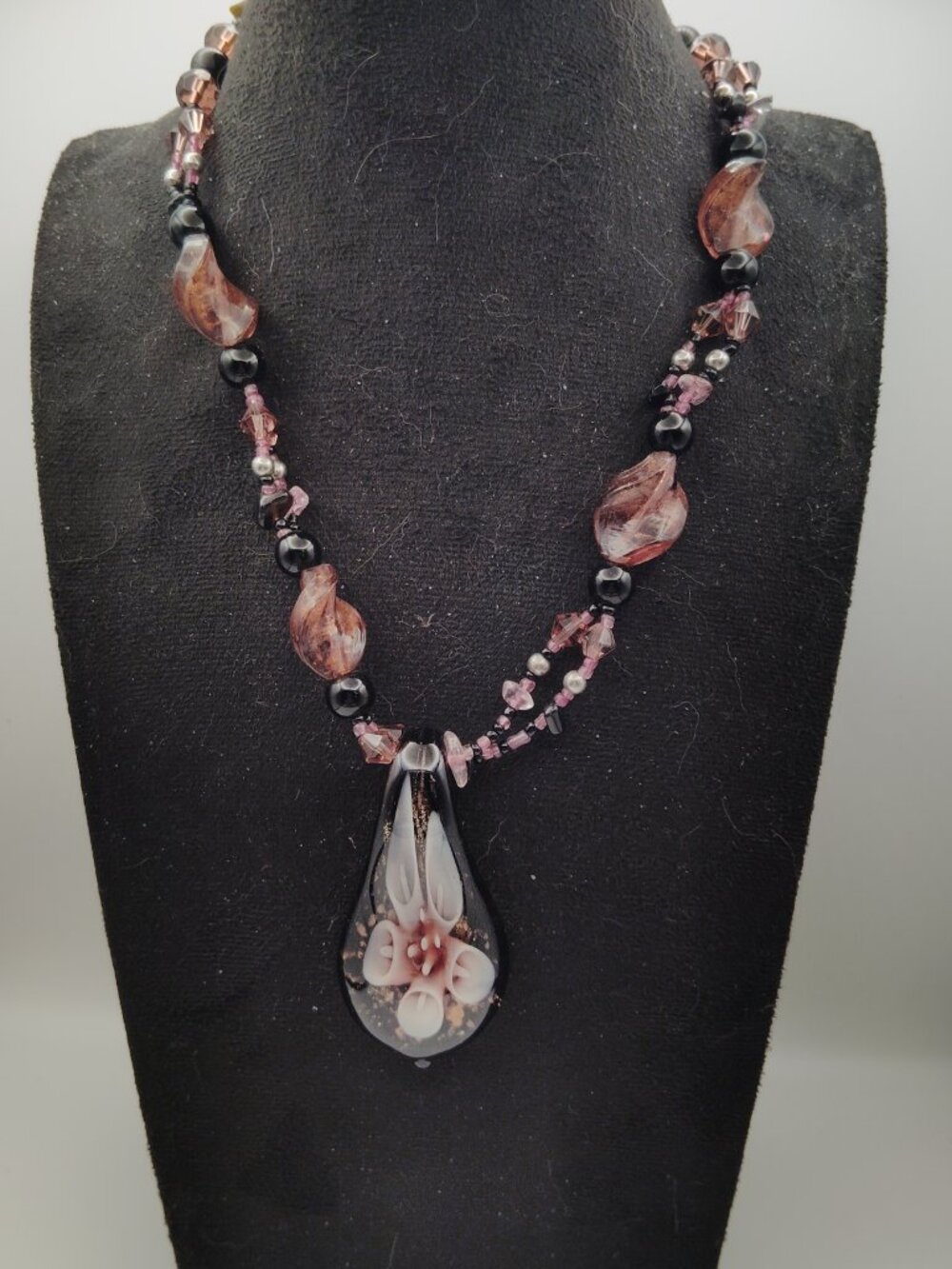 Handcrafted Art Glass Necklace • Murano Style Teardrop Pendant